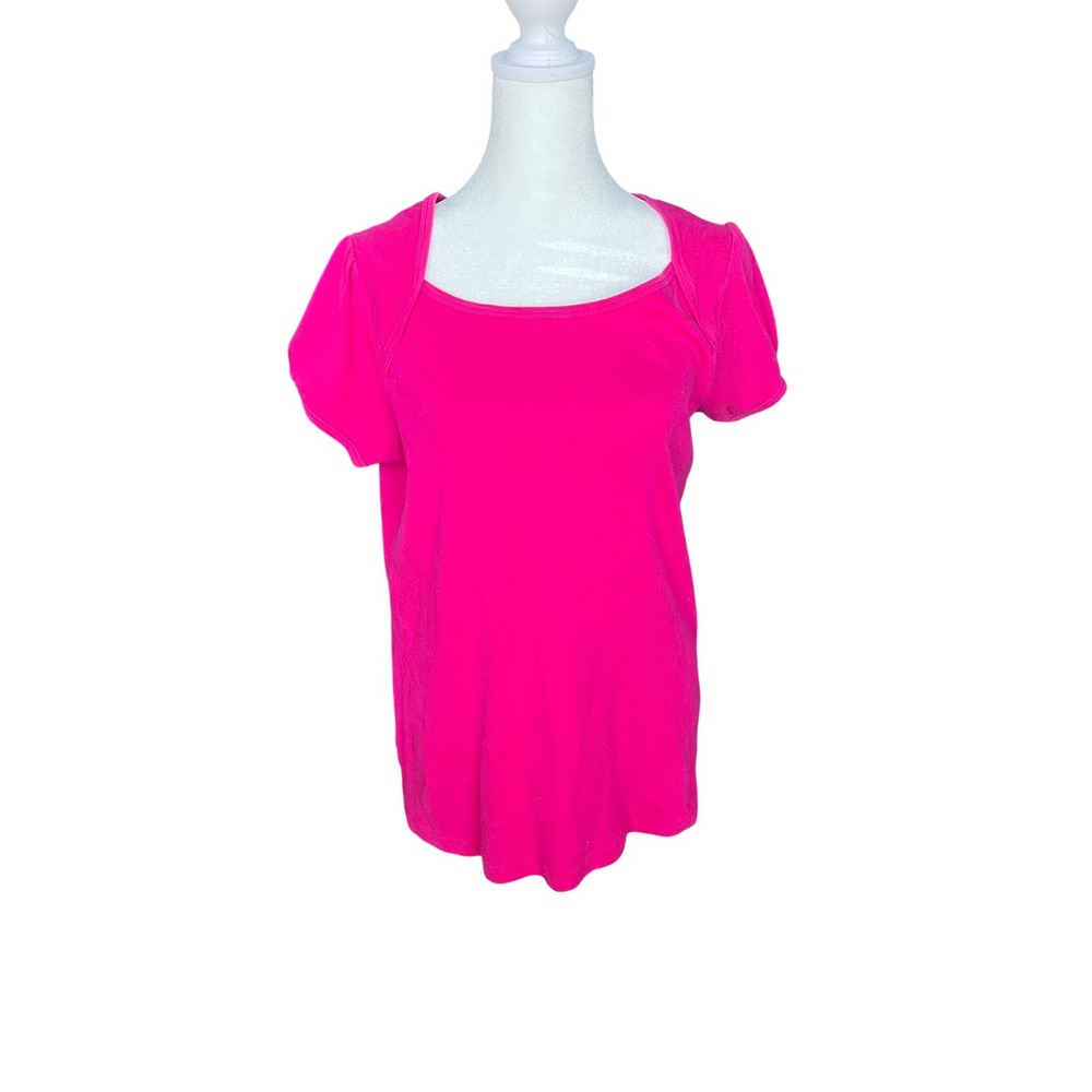 deb Neon Pink Square Neck Puff Sleeve Short Sleeve Top Womens Regular Fit- MED
